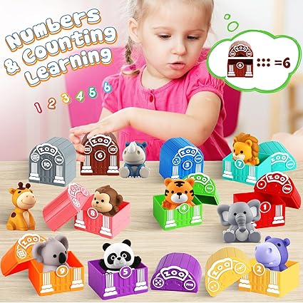 Toddler Toy for 1 2 3+ Years Old, Learning Toy for Toddlers with 20PCS Safari Kids Toy with 10 Animals &10 Houses for Babies Boys Girls