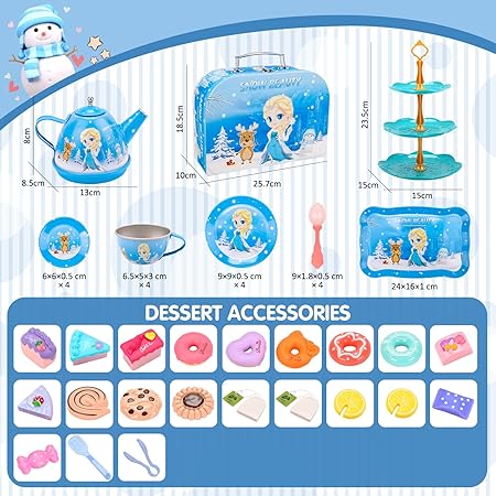 Princess Toys for Girls,48 PCS Kids  Tea Set for Kids,Kitchen Pretend Toy W/ Play Desserts,Tin Teapot,Learning Play Food Frozen Toys Gift