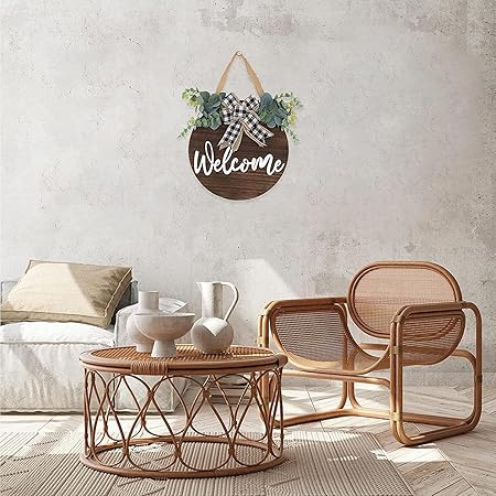 1 PCS Wooden Welcome Plate Double Bow Decorative Wreath Logo Home Decoration,Outdoor Hanging Decoration