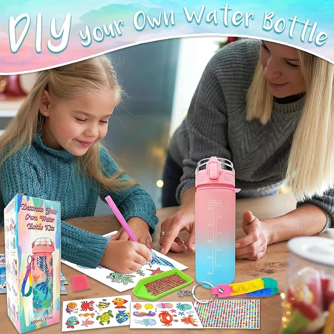 Decorate Your Own Water Bottle Kits for 3 4 5 6 7 8 Year Old Girls, Mermaid Toys Painting Crafts,(Mermaid 600ml)