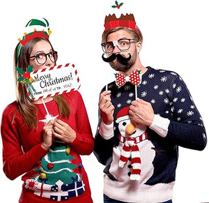 Christmas Photo Booth Props 38pcs,  Picture Backdrop Decorations Set Party Favors, Games for Kids & Adults, Funny Selfie Pose Sign Holiday