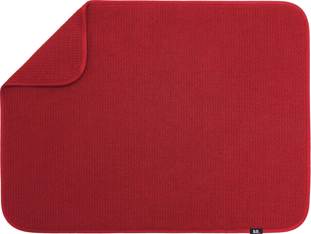 Absorbent, Reversible XL Microfiber Dish Drying Mat for Kitchen, 18 Inch x 24 Inch, Racer Red