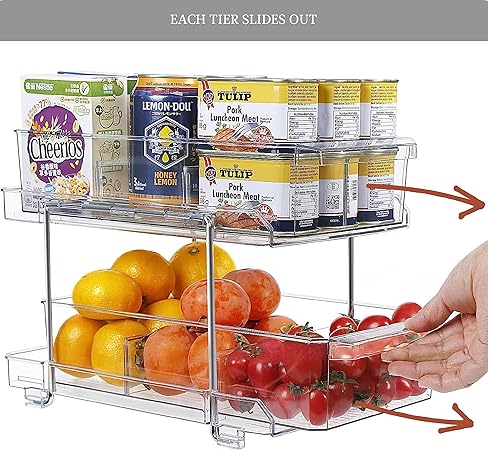 2 Tier Clear Organiser with Dividers, Acrylic Under Sink Storage Kitchen Pantry Organizer