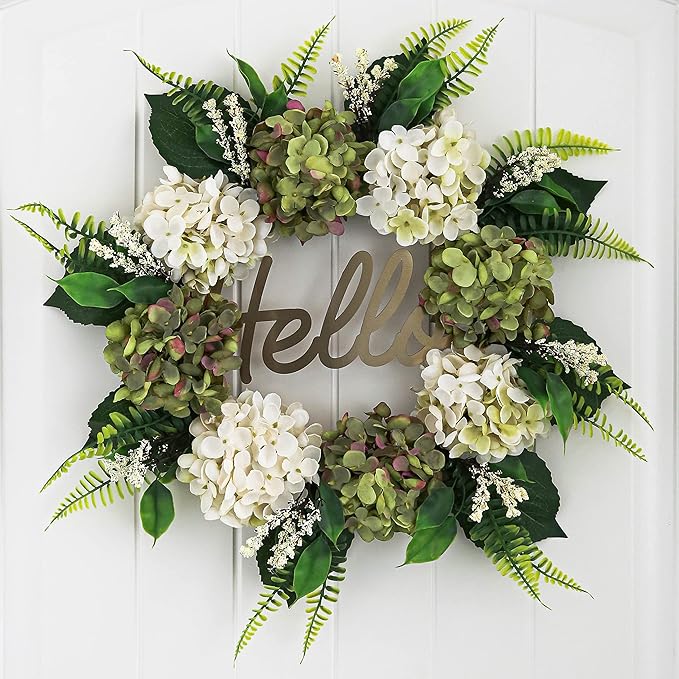 Hydrangea Wreath 45 cm , Artificial Wreath for Front Door Wall Decor Home Décor Festival Celebration Wedding Party