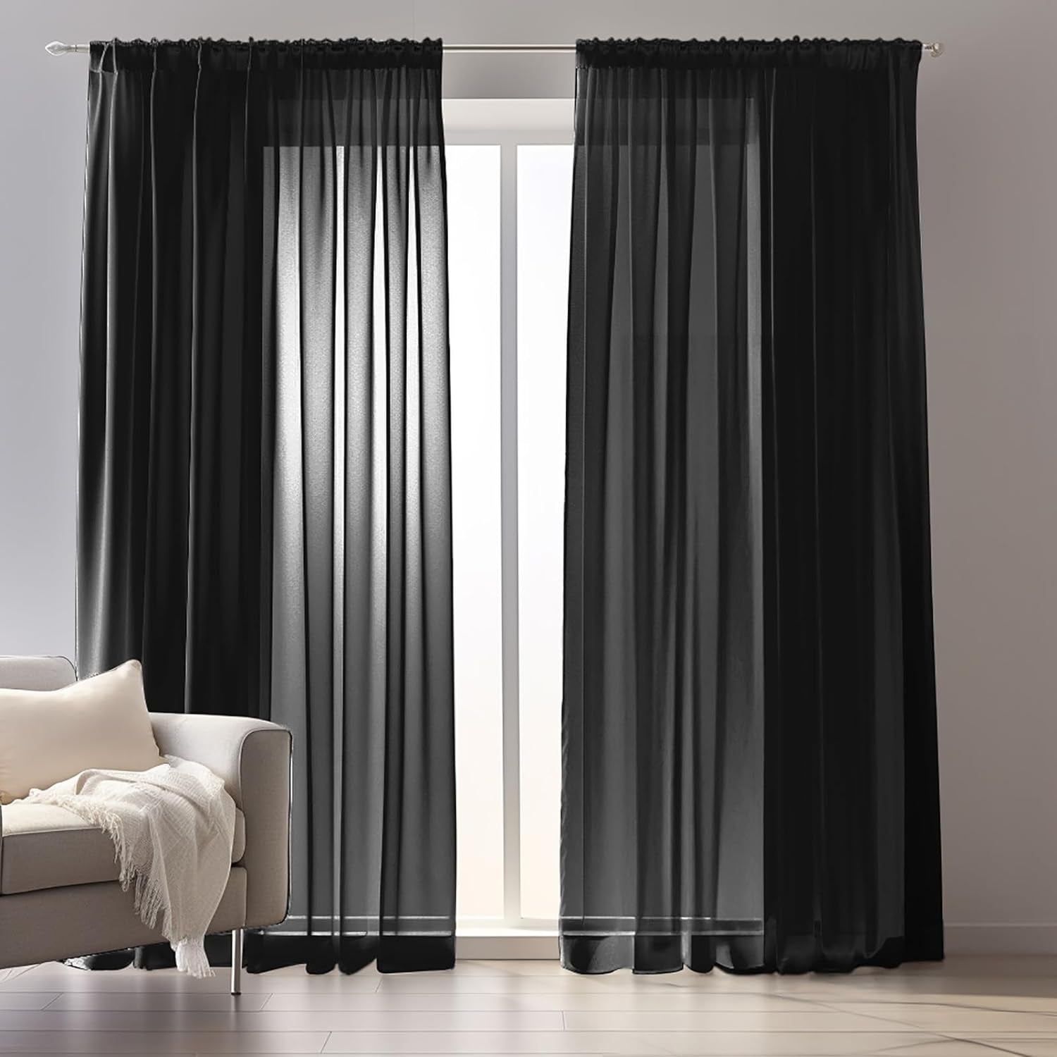 Black 132 x 160 Curtains Woven Voile Curtains, Net Curtain for Window Treatment