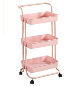 Pink 3 Tier Kitchen Bathroom Trolley Cart Steel Storage Rack Shelf Organizer Wheels