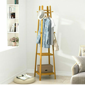 Wooden Coat Rack Hat Jacket Bag Clothes Rail Stand Hanger Room Storage Shelves