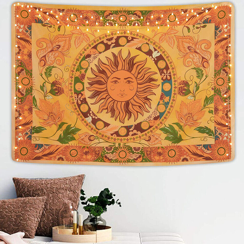 Tapestry Wall Hanging Yoga Decor Bohemian Hippie Sun gold yellow