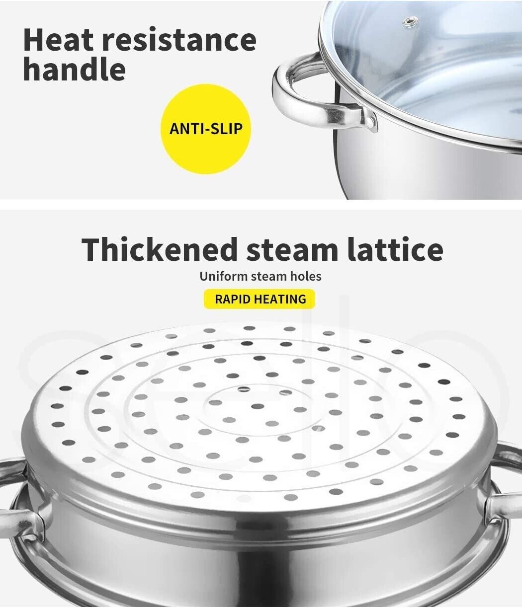 3 Tier Stainless Steel Steamer Meat Vegetable Cooking Steam Pot Kitchen Tool NEW