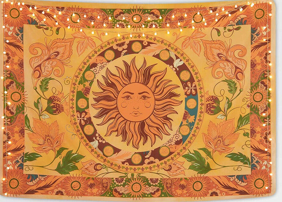 Tapestry Wall Hanging Yoga Decor Bohemian Hippie Sun gold yellow