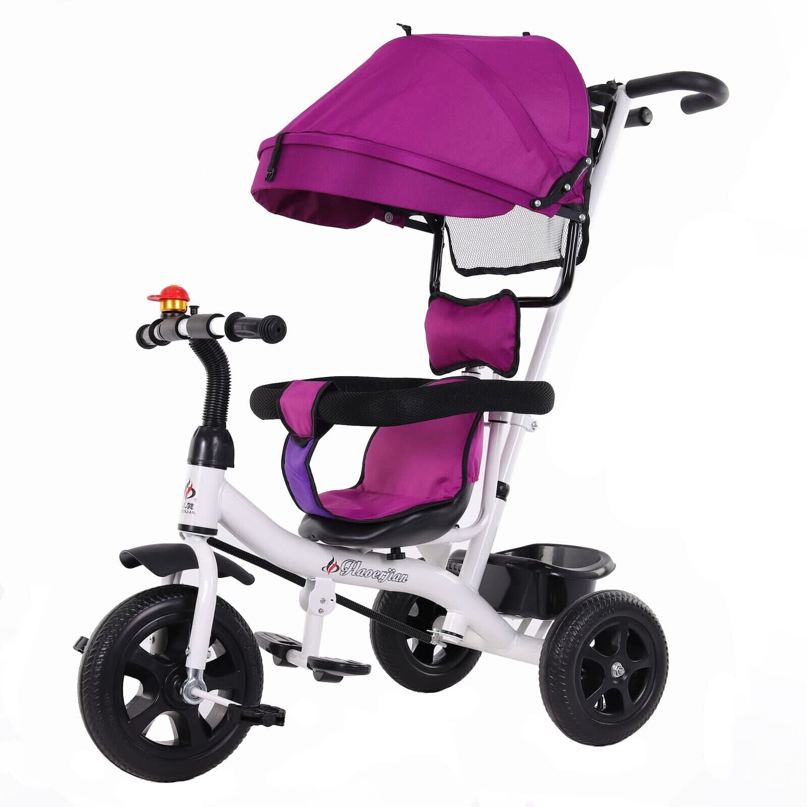 PURPLE 4 In1 Children's Trolley Tricycle Baby Stroller Kids Light Bicycle With Belt