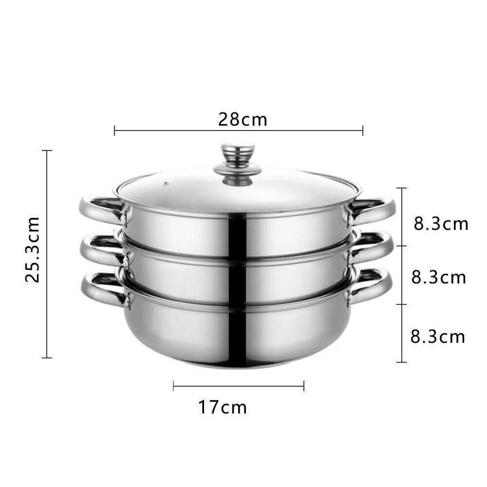 3 Tier Stainless Steel Steamer Meat Vegetable Cooking Steam Pot Kitchen Tool NEW