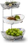 Fruit Bowl for Kitchen Counter - 3 Tier Ceramic Serving Bowls with Metal Stand, Tiered Fruit Basket (Sliver)