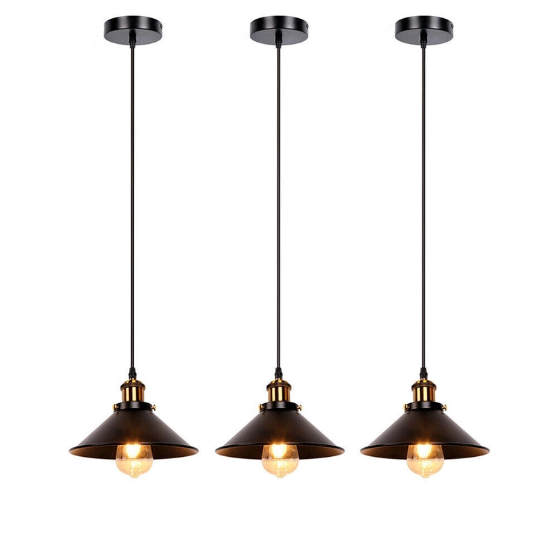 3 PCs Black Iron Metal Shade Pendant Light Ceiling Lamp Fixture Hanging Lighting