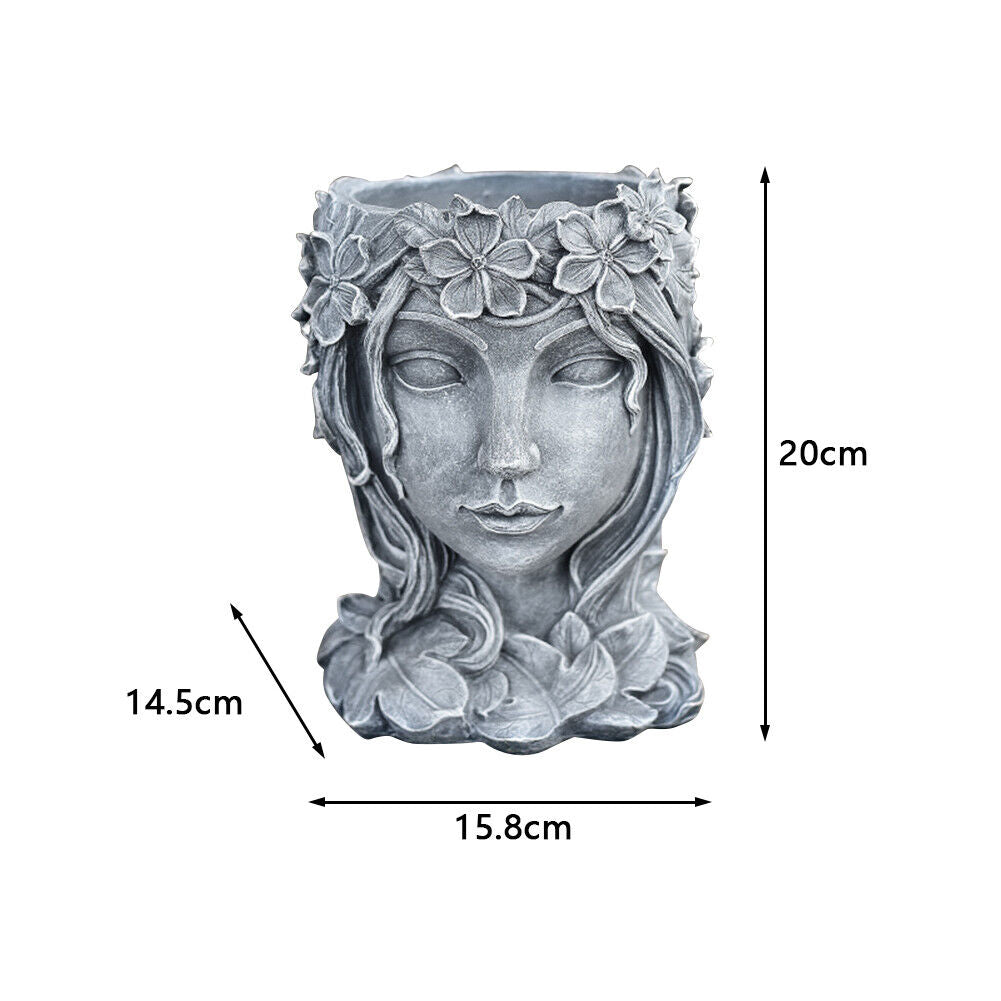 Resin Goddess Head Statue Plant Planter Flower Succulent Pot Vase Home Decor