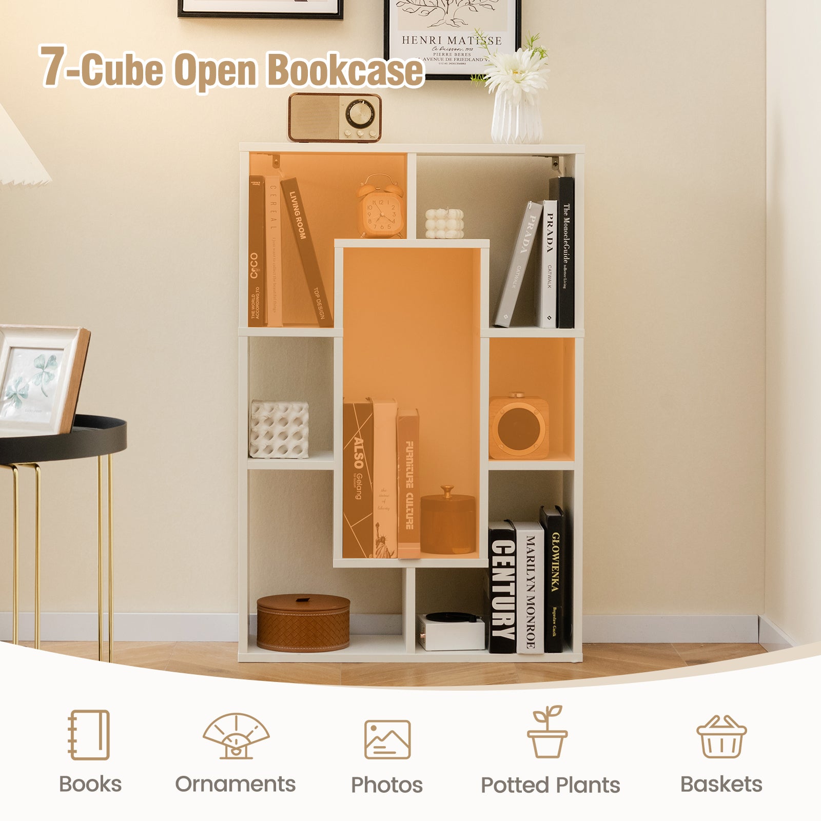 7-Cube Bookshelf Storage Display Shelf Cabinet Modern Open Bookcase