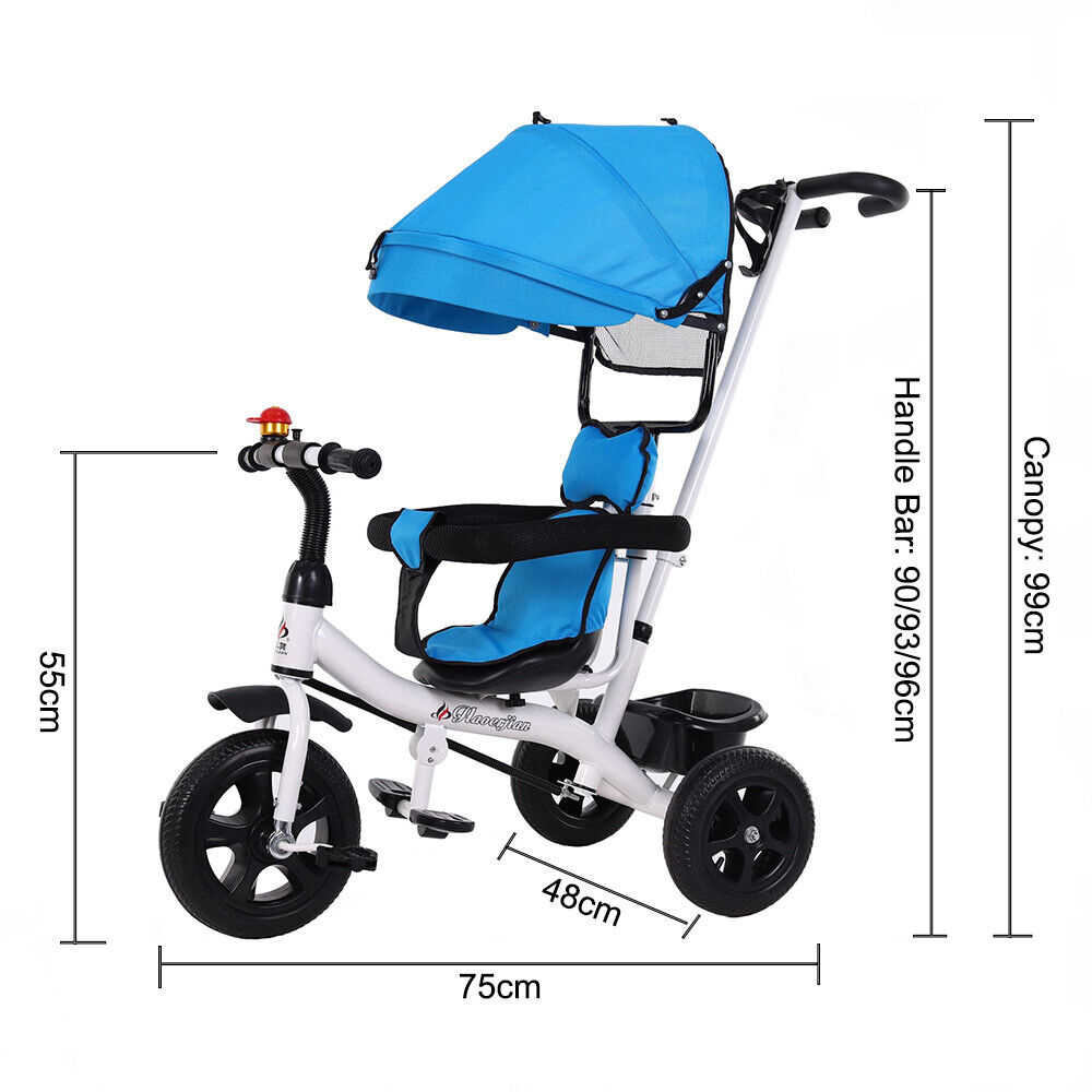 PURPLE 4 In1 Children's Trolley Tricycle Baby Stroller Kids Light Bicycle With Belt