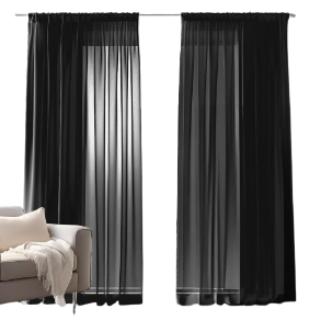 Black 132 x 160 Curtains Woven Voile Curtains, Net Curtain for Window Treatment