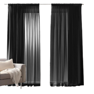 Black 132 x 160 Curtains Woven Voile Curtains, Net Curtain for Window Treatment