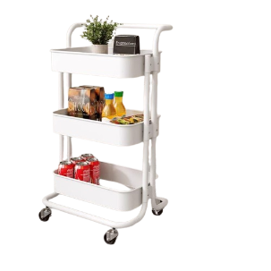 White 3 Tier Kitchen Bathroom Trolley Cart Steel Storage Rack Shelf Organizer Wheels