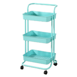 Blue 3 Tier Kitchen Bathroom Trolley Cart Steel Storage Rack Shelf Organizer Wheels