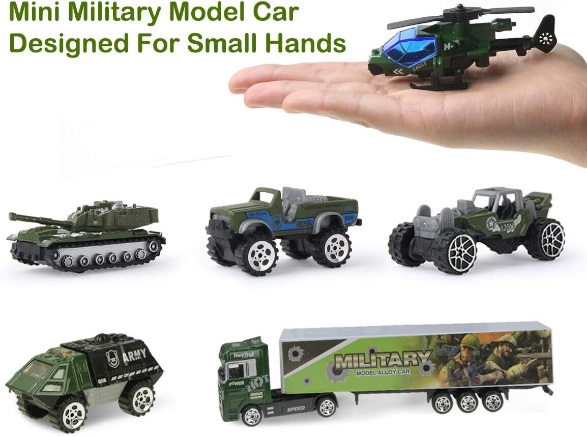 Military Truck Toy Set Army Models Alloy Vehicle Tank Jeep Mini Cars Kids Boys