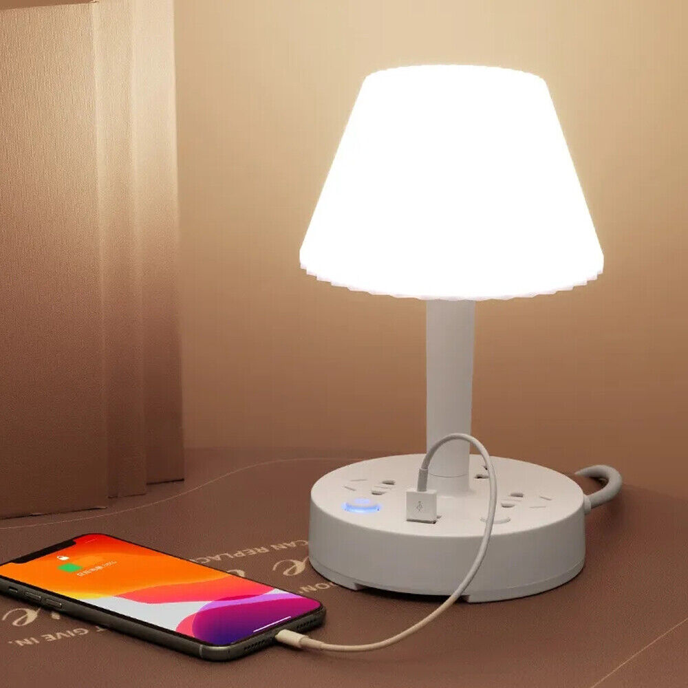 USB Bedside Table & Desk Lamp with 3 USB Charging Ports and 2 Outlets Power Stri