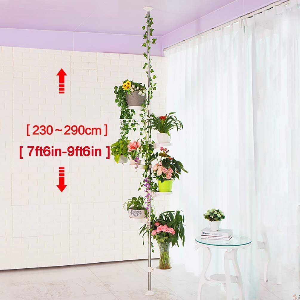 7-Layer Indoor Plant Stands Spring Tension Pole Metal Flower