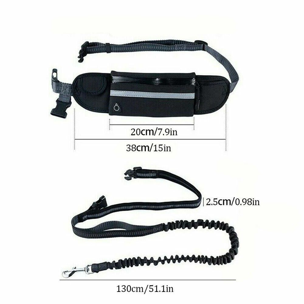 BlueHands Free Dog Leash Lead + Waist Bag Belt Jogging Walking Running