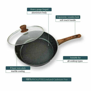 28cm Marble Non-Stick Saucepan Frying Pan Pot PFOA Free Frypan Wok With Lid