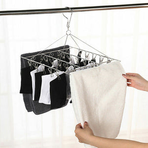 55 Pegs Stainless Steel Sock Hanger Space Saving Bras Clothes Towel Airer Rack