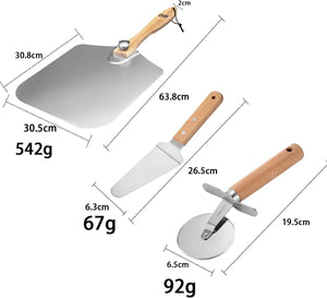 Square Metal Pizza Peel with Pizza Cutter Wheel and Pizza Shovel