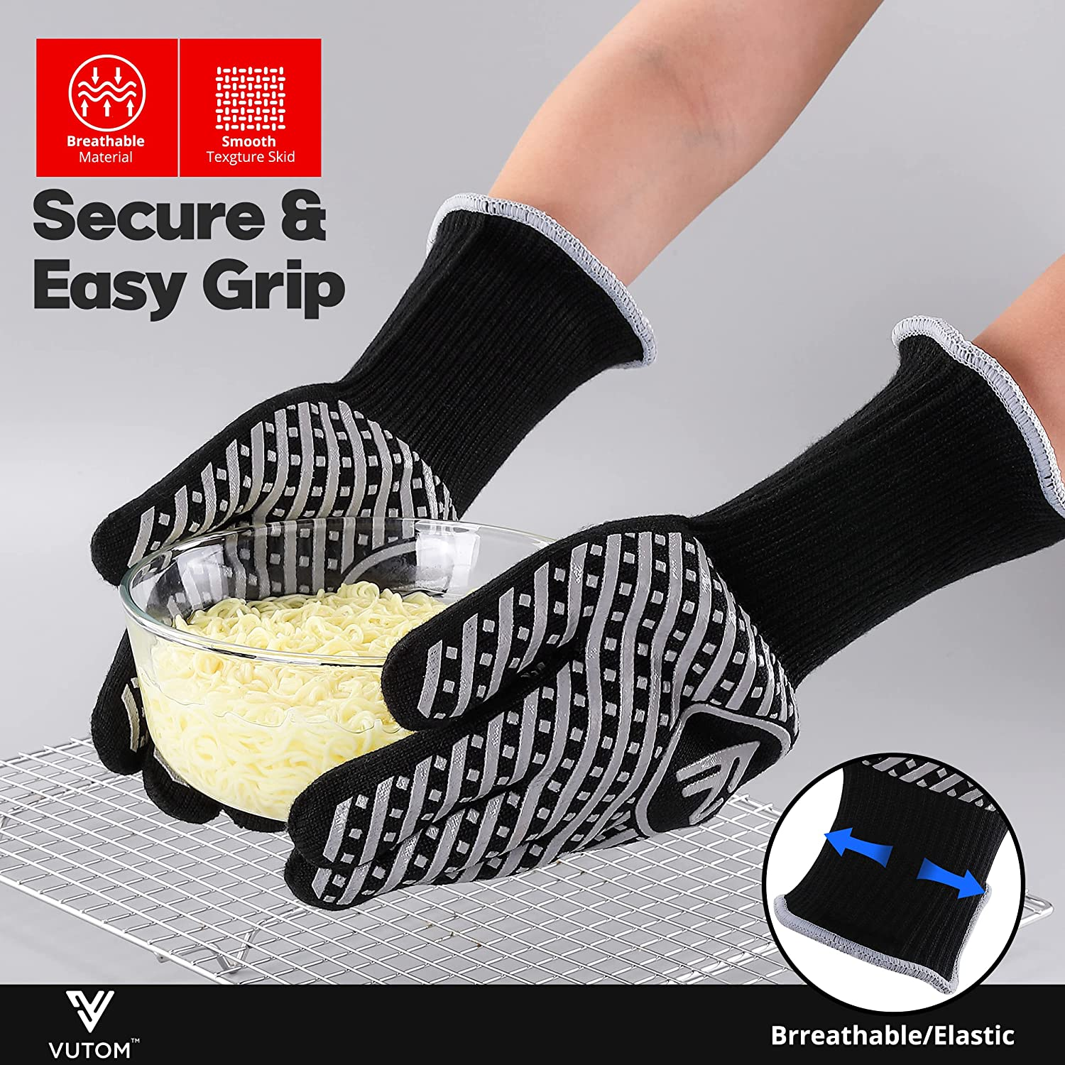 Extreme Heat Resistant BBQ Grilling Gloves Upto 800C/1472F, Non-Slip Silicone