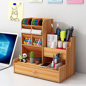 Office Desk Wooden Organizer Brush Storage Container Pen Pencil Holder DIY GIFT