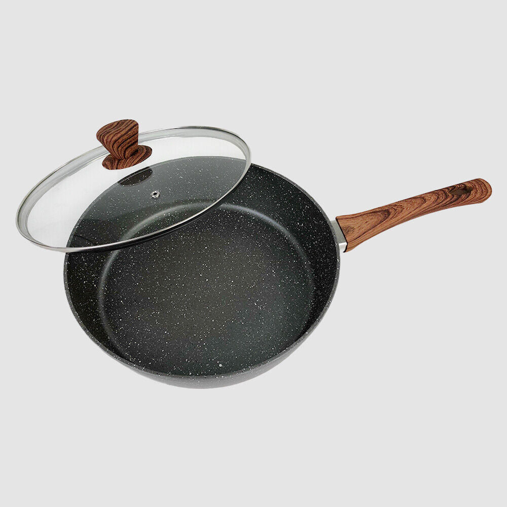 28cm Marble Non-Stick Saucepan Frying Pan Pot PFOA Free Frypan Wok With Lid