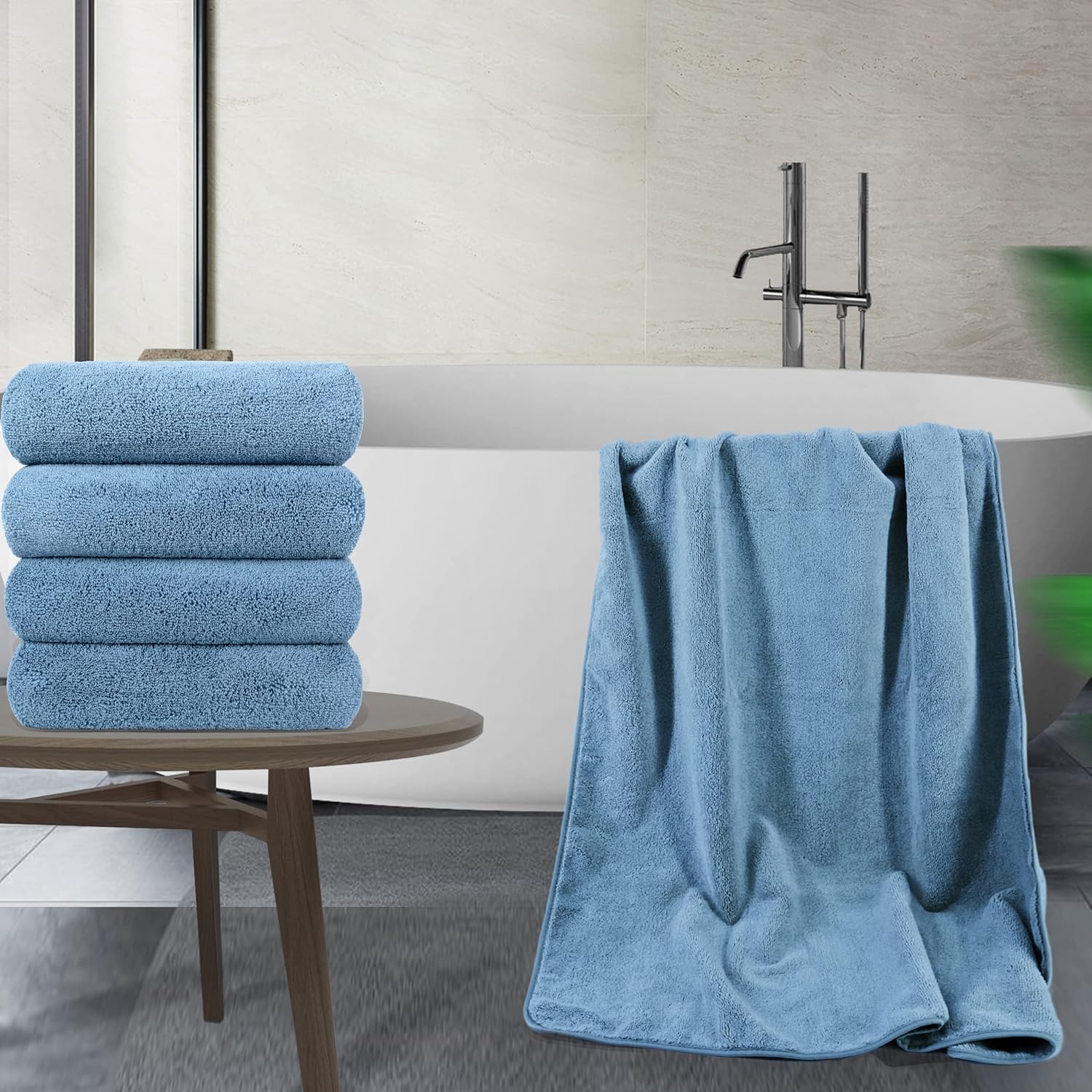 Polyte Quick Dry Lint Free Microfibre Bath Towel, 76 x 145 cm, Pack of 4 Blue