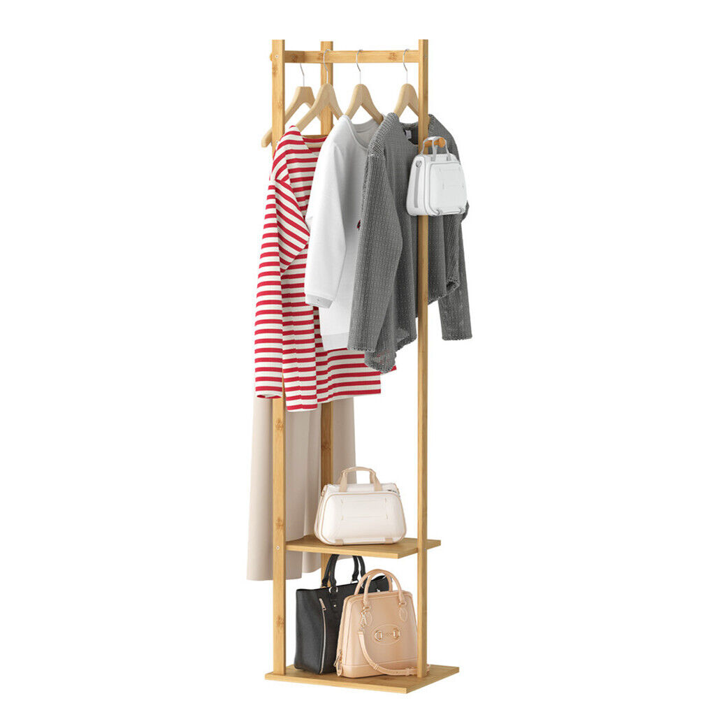 Bamboo Clothing Rack, Corner Coat Rack Stand Hall Trees Free Standing Clothes