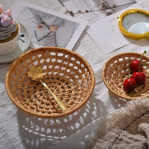 S Rattan Wicker Woven Storage Basket Fruit Bread Serving Tray Container Kitchen