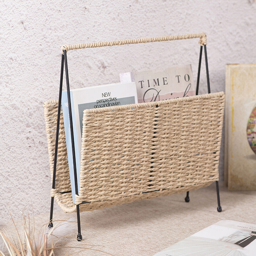 Natural Handwoven Bookshelf Magazine Newspaper Storage Rack Tabletop Book Racks