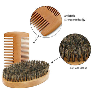 Boar Bristle Beard Brush & Wooden Comb Kit Beard Care Kit l Beard Grooming Kit #