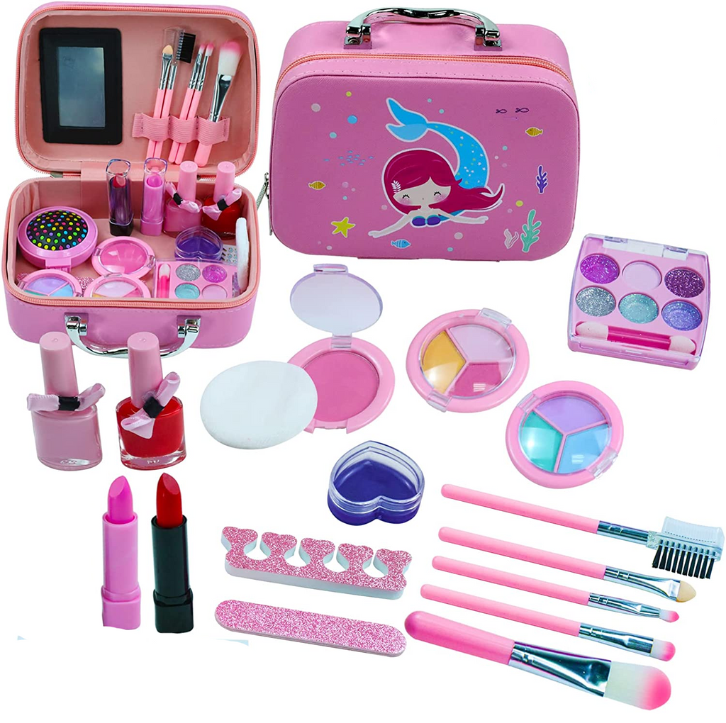 Makeup Mermaid Set Kit for Kids, Washable Real Makeup Kit Fake Play T