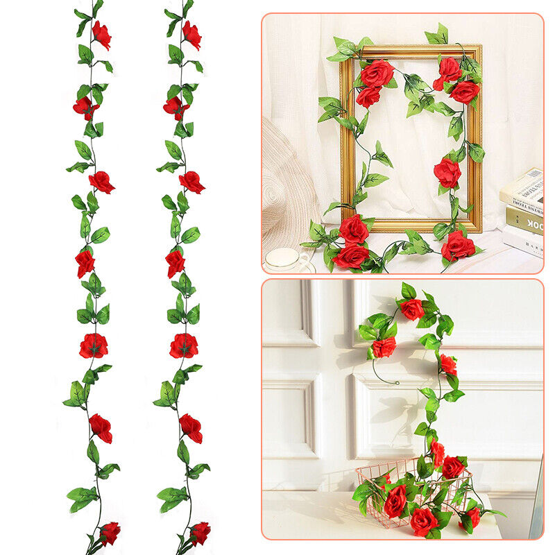 6x 2.5M Red Artificial Silk Flowers Fake Vine Ivy Hanging Garland Floral Wedding 6GM