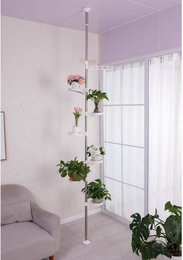 7-Layer Indoor Plant Stands Spring Tension Pole Metal Flower