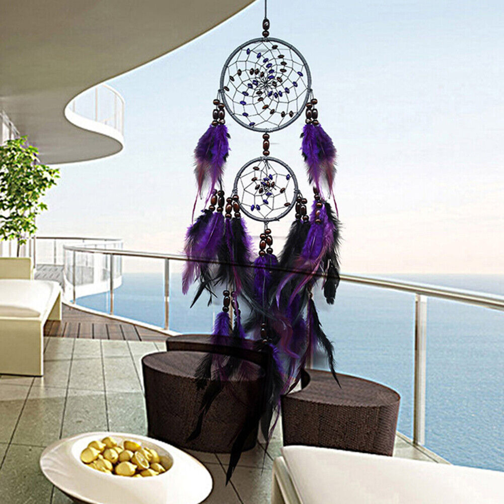 Purple Feather Dream Catcher Pendant Beads Mural Decoration for Party Decoration