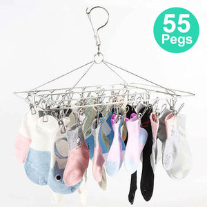 55 Pegs Stainless Steel Sock Hanger Space Saving Bras Clothes Towel Airer Rack