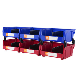 Hanging Stackable Storage Bin Plastic Organizer Garage Box 6 PCS Blue/Red