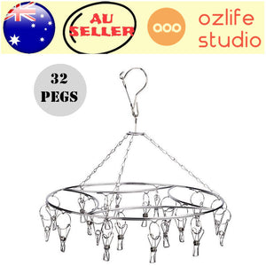 32 Pegs Stainless Steel Hanger Airer Dryer Rack Laundry Sock Underwear Clothes