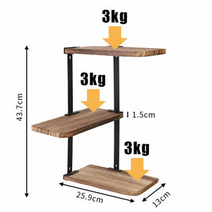 Rustic Corner Shelf Wall Mount 3 Tier DIY Wood Floating Shelves Adjustable Rack