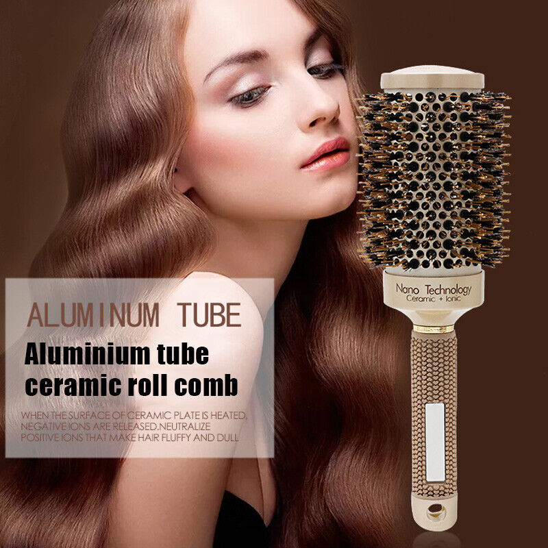 Thermal Ceramic Ionic Round Barrel Hair Brush Comb with Boar Bristle Salon Home