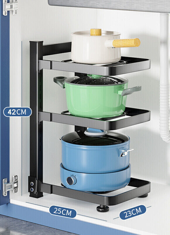 3Tiers Kitchen Pot Frying Pan Storage Rack Organizer Cookware Shelf Holder